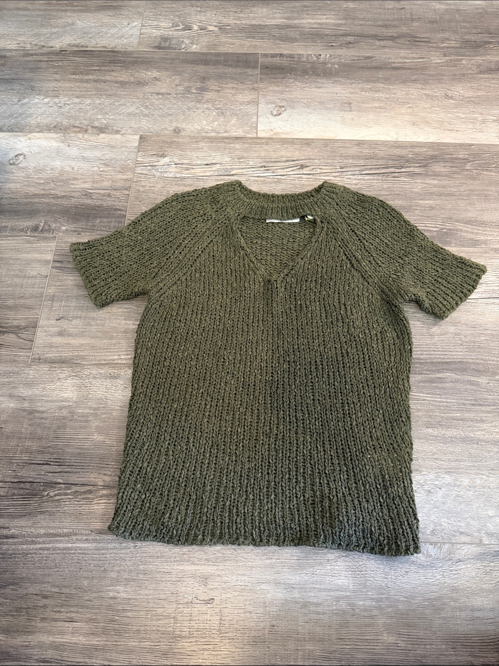Kersh Olive V-Neck Short-Sleeve Knit Sweater - Women's